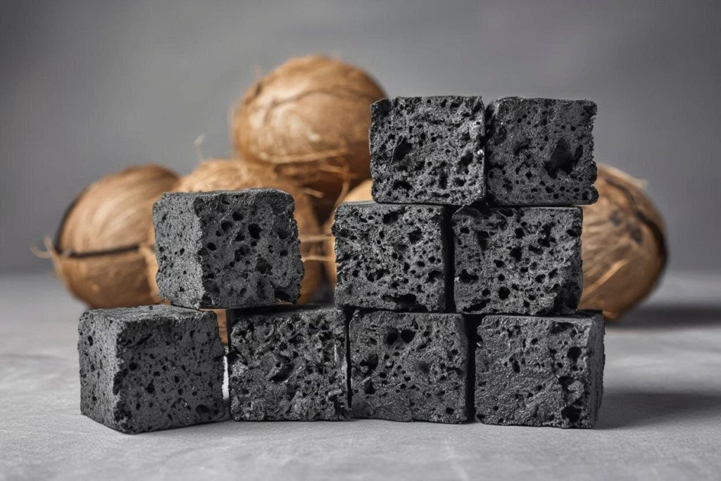 compressed coconut shell charcoal cubes